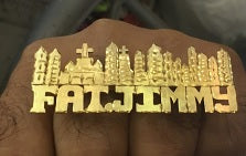 Personalized 14k Gold Plate Any Name 2 Fingers Any Single plate Giant Name Ring/ City/ Sky Scapers