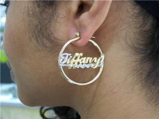 Personalized 14k Gold Overlay/ Gold Plate any Name 1 inch hoop earrings/b
