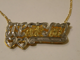 Personalized Gold Overlay Double Plate (ILoveYou) or Any 3d Name Plate Necklace Free Chain