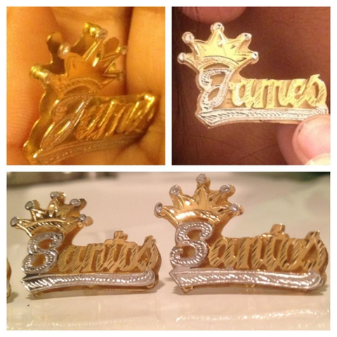 Personalized 14k Gold Plate Any Name Double Plated STUD Earrings with Crown/b