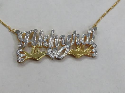Personalized 14k Gold Overlay Double 3d  Any Name Plate Necklace Free Chain /f1