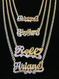 Personalized 14k Gold Overlay Double Plate 3d Any Name Plate Necklace /Free Thick Chain