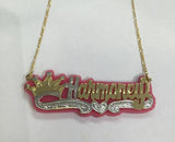 Personalized 14k Gold Plate Any Name Any Color Onyx Nameplate Necklace + Crown (comes with the Chain )