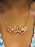 Personalized 14k Gold Plate Any 2 Names Heart Necklace Any Color Onyx Nameplate Necklace (comes with the Chain )