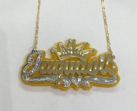 Personalized 14k Gold Plate Any Name Any Color Onyx Nameplate Necklace + Crown (comes with the Chain)