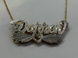 Personalized 14k Gold Overlay Double 3d  Any Name Plate Necklace Free Chain/ Gold Plated Dipped in White Gold/f3