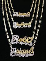 Personalized 14k Gold Overlay Double Plate 3d Any Name Plate Necklace /Free Thick Chain